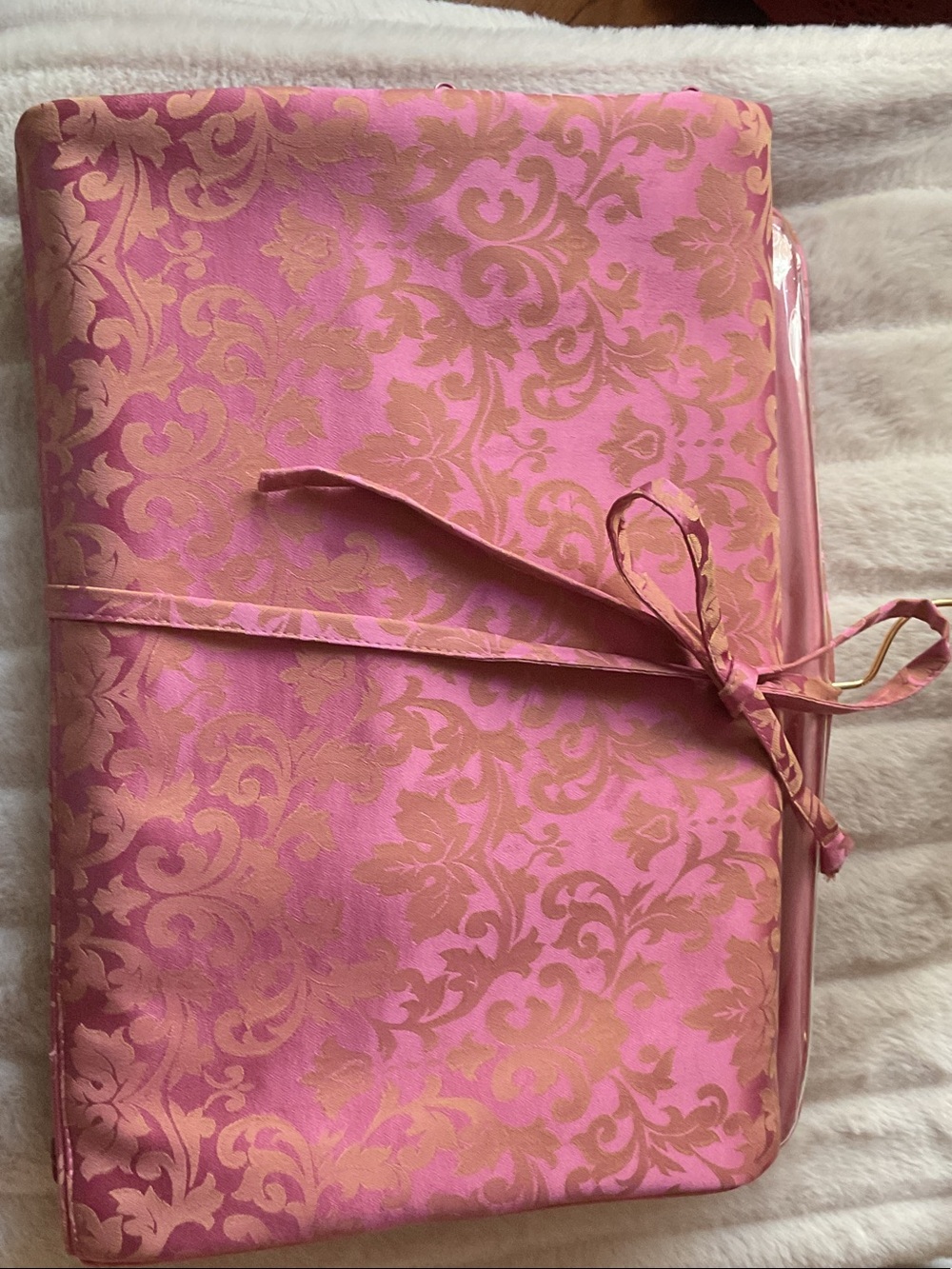 Vintage Neiman Marcus Pink and Gold Brocade Travel Jewelry Organizer